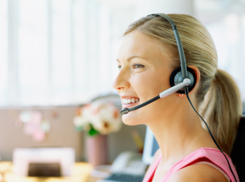 side profile of a businesswoman wearing a headset